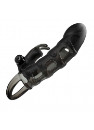 Черная закрытая насадка с подхватом мошонки и стимулятором клитора - 19,2 см. - Baile - во Владикавказе купить с доставкой