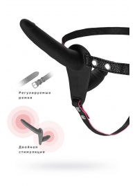Черный страпон на ремнях с вагинальной пробкой - 15 см. - ToyFa - купить с доставкой во Владикавказе