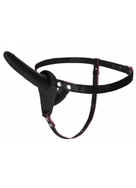 Черный страпон на ремнях с вагинальной пробкой - 15 см. - ToyFa - купить с доставкой во Владикавказе