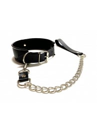 Черный ошейник с поводком из эко-кожи - БДСМ Арсенал - купить с доставкой во Владикавказе