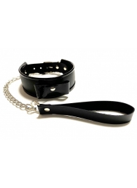 Черный ошейник с поводком из эко-кожи - БДСМ Арсенал - купить с доставкой во Владикавказе