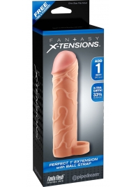 Телесная насадка с кольцом Perfect 1 Extension with Ball Strap - 17 см. - Pipedream - во Владикавказе купить с доставкой