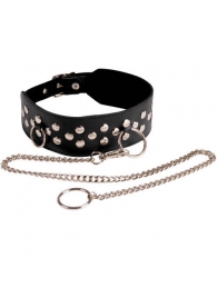 Кожаный чёрный ошейник с карабином и поводком - Sitabella - купить с доставкой во Владикавказе