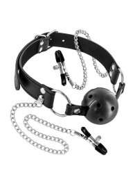 Жесткий шар-кляп с зажимами для сосков - Fetish Tentation - купить с доставкой во Владикавказе