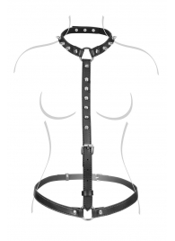 Черная упряжь на тело с шипами на ошейнике - Fetish Tentation - купить с доставкой во Владикавказе