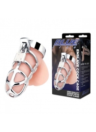 Серебристая металлическая клетка для члена с замком Enslave Cock Cage - BlueLine - купить с доставкой во Владикавказе