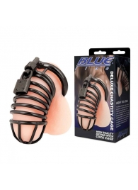 Черная металлическая клетка с замком Deluxe Chastity Cage - BlueLine - купить с доставкой во Владикавказе