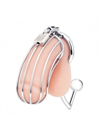 Серебристая металлическая клетка с анальным стимулятором Cock Cage - BlueLine - купить с доставкой во Владикавказе