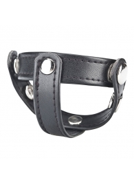 Кольцо на пенис с разделителем мошонки из искусственной кожи на клепках T-STYLE COCK RING - BlueLine - купить с доставкой во Владикавказе