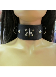 Черный кожаный ошейник с короткими шипами - БДСМ Арсенал - купить с доставкой во Владикавказе