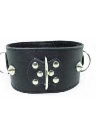 Черный кожаный ошейник с короткими шипами - БДСМ Арсенал - купить с доставкой во Владикавказе