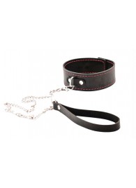 Черный широкий ошейник с красной строчкой и поводком - Crazy Handmade - купить с доставкой во Владикавказе