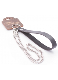 Серебристый металлический поводок с кожаной черной ручкой - 80 см. - Crazy Handmade - купить с доставкой во Владикавказе