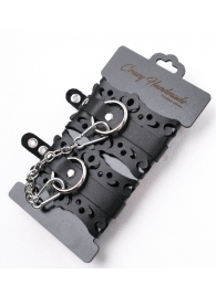 Ажурные наручники из черной кожи - Crazy Handmade - купить с доставкой во Владикавказе