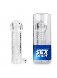 Прозрачная рельефная насадка-реалистик с петлей для мошонки - 13,5 см. - Sex Expert - во Владикавказе купить с доставкой