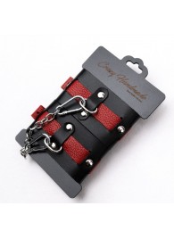 Черно-красные кожаные наручники на металлической сцепке - Crazy Handmade - купить с доставкой во Владикавказе