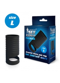 Черная открытая насадка на пенис с кольцом для мошонки L-size - 8,5 см. - Sex Expert - во Владикавказе купить с доставкой