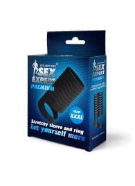 Черная открытая насадка на пенис с кольцом для мошонки XXXL-size - 9,9 см. - Sex Expert - во Владикавказе купить с доставкой