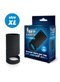 Черная открытая насадка на пенис с кольцом для мошонки XL-size - 8,9 см. - Sex Expert - во Владикавказе купить с доставкой