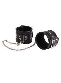 Кожаные черные оковы с широким ремешком, соединенные цепочкой - Sitabella - купить с доставкой во Владикавказе