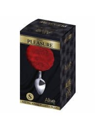Серебристая анальная пробка с красным хвостиком Metal Anal Fluffy Size S - Adrien Lastic