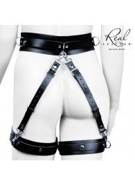 Черный кожаный пояс с гартерами - S-M - Notabu - купить с доставкой во Владикавказе