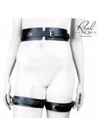 Черный кожаный пояс с гартерами - L-XL - Notabu - купить с доставкой во Владикавказе