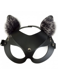 Черная кожаная маска  Кошечка  с мехом - Sitabella - купить с доставкой во Владикавказе