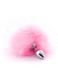 Серебристая анальная пробка с розовым хвостиком - Crazy Handmade