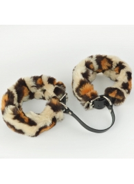 Черные кожаные оковы со съемной леопардовой опушкой - Sitabella - купить с доставкой во Владикавказе