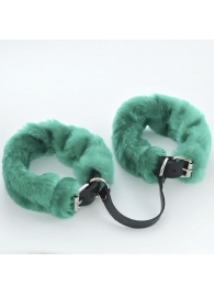 Черные кожаные оковы со съемной зеленой опушкой - Sitabella - купить с доставкой во Владикавказе