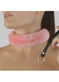 Розовый меховой ошейник с кожаным поводком - Sitabella - купить с доставкой во Владикавказе