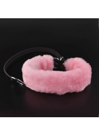 Розовый меховой ошейник с кожаным поводком - Sitabella - купить с доставкой во Владикавказе