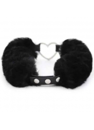 Черный меховой ошейник с металлическим сердечком - Notabu - купить с доставкой во Владикавказе