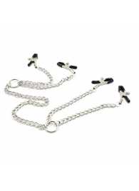 Серебристые зажимы для сосков и половых губ на тонкой цепочке - Notabu - купить с доставкой во Владикавказе