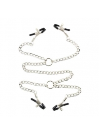 Серебристые зажимы для сосков и половых губ на тонкой цепочке - Notabu - купить с доставкой во Владикавказе