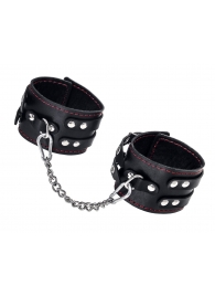 Черные кожаные оковы с двумя ремнями и контрастной строчкой - Pecado - купить с доставкой во Владикавказе