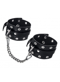 Черные кожаные однослойные оковы с люверсами - Pecado - купить с доставкой во Владикавказе