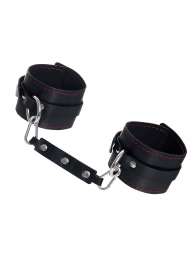 Черные кожаные однослойные оковы с контрастной строчкой - Pecado - купить с доставкой во Владикавказе