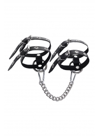 Черные однослойные кожаные оковы из двух ремешков - Pecado - купить с доставкой во Владикавказе