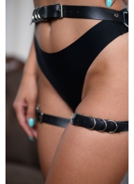 Черные гартеры из натуральной кожи с регулируемыми ремешками - БДСМ Арсенал - купить с доставкой во Владикавказе