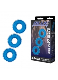 Комплект из трех голубых колец для эрекции 3-Pack Ultra-Stim Stretch Cock Rings - BlueLine - во Владикавказе купить с доставкой