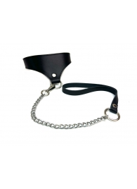 Черный кожаный ошейник Black Phoenix с поводком - БДСМ Арсенал - купить с доставкой во Владикавказе