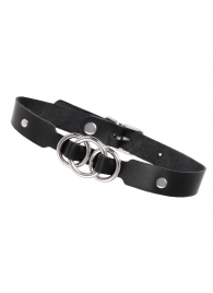 Черный кожаный ошейник со связанными кольцами - Pecado - купить с доставкой во Владикавказе