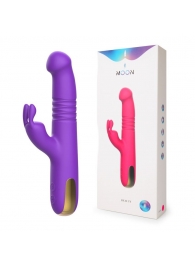 Фиолетовый вибратор-ротатор со стимулятором клитора и возвратно-поступательными движениями - 22,4 см. - I-MOON