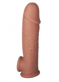 Коричневая удлиняющая насадка с отверстием для мошонки - 18,5 см. - Feelin - во Владикавказе купить с доставкой