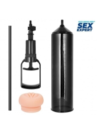Черная вакуумная помпа с реалистичной вставкой - Sex Expert - во Владикавказе купить с доставкой