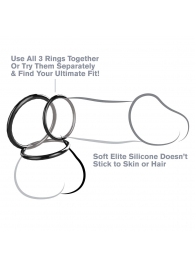 Набор из трех черных эрекционных колец Silicone 3-Ring Stamina Set - Pipedream - во Владикавказе купить с доставкой