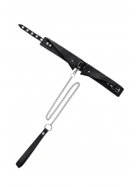 Черный кожаный ошейник-воротник с поводком - Pecado - купить с доставкой во Владикавказе