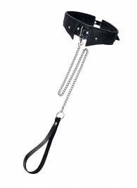 Черный кожаный ошейник-воротник с поводком - Pecado - купить с доставкой во Владикавказе